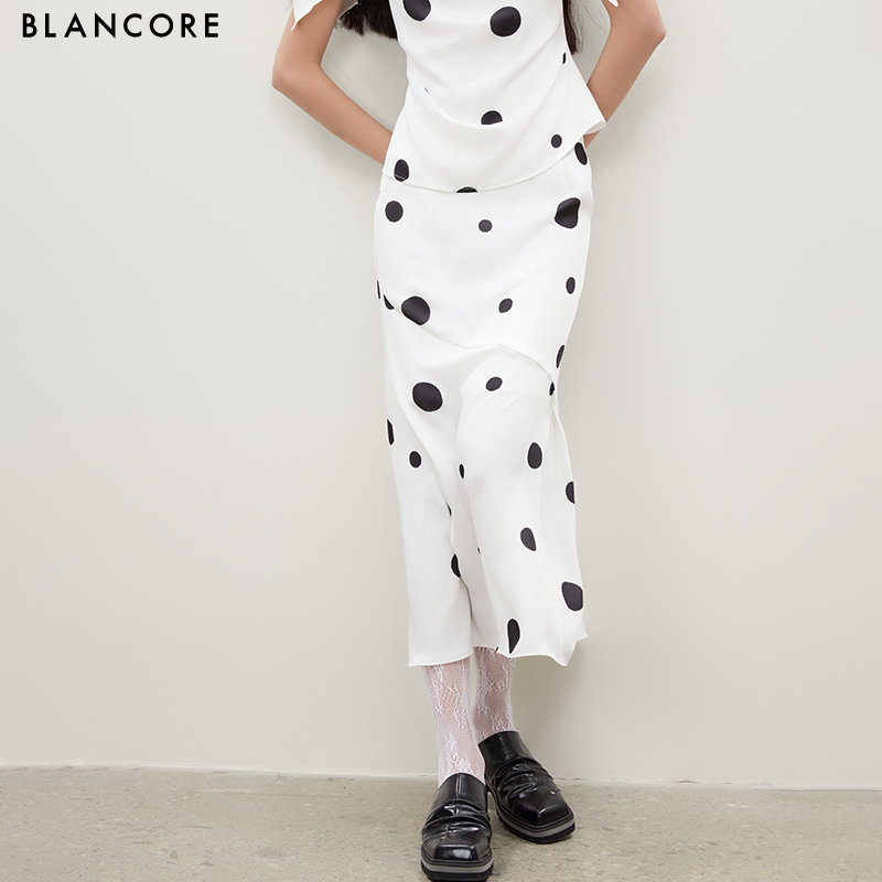 Polka Dot Fitted Midi Skirt