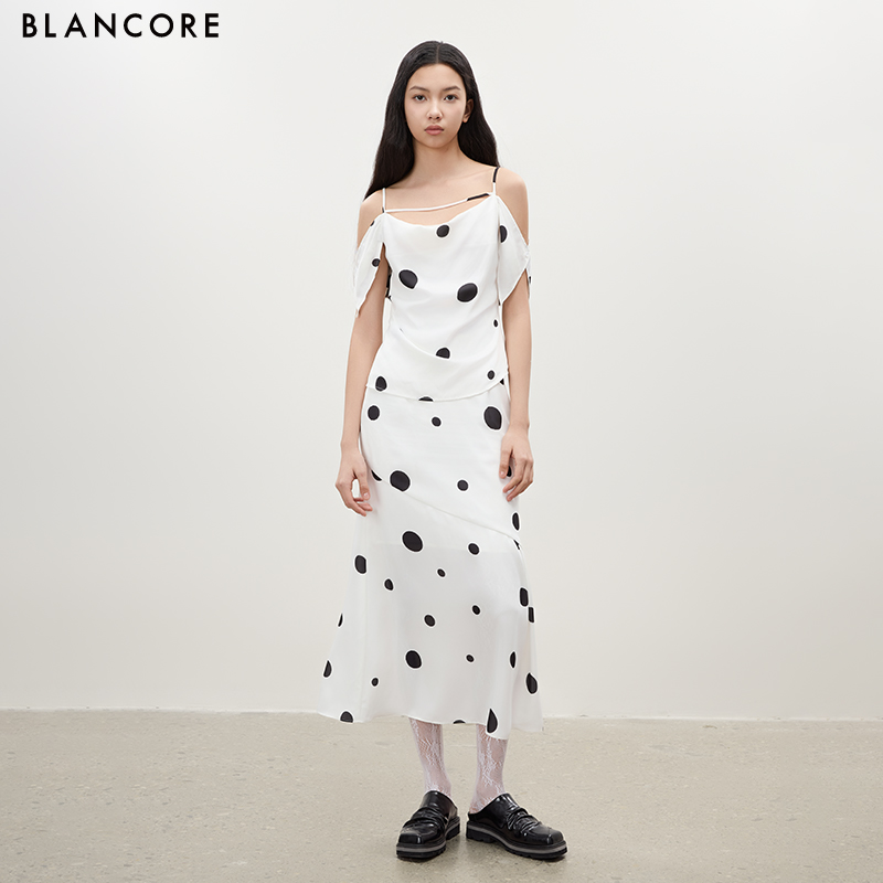 Polka Dot Fitted Midi Skirt