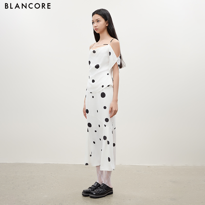 Polka Dot Fitted Midi Skirt