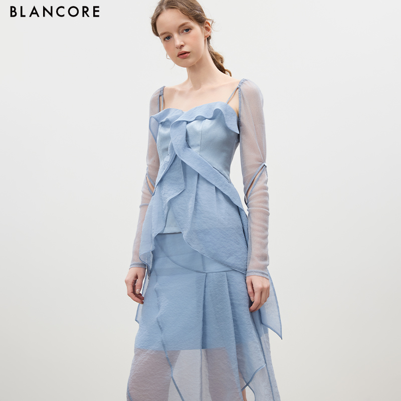 Sheer Mesh Deconstructed Midi Skirt