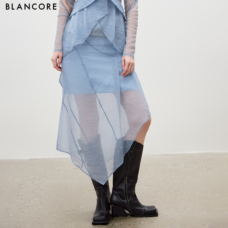 Sheer Mesh Deconstructed Midi Skirt