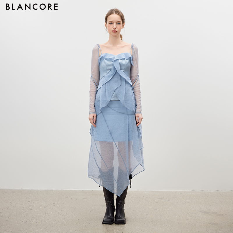 Sheer Mesh Deconstructed Midi Skirt