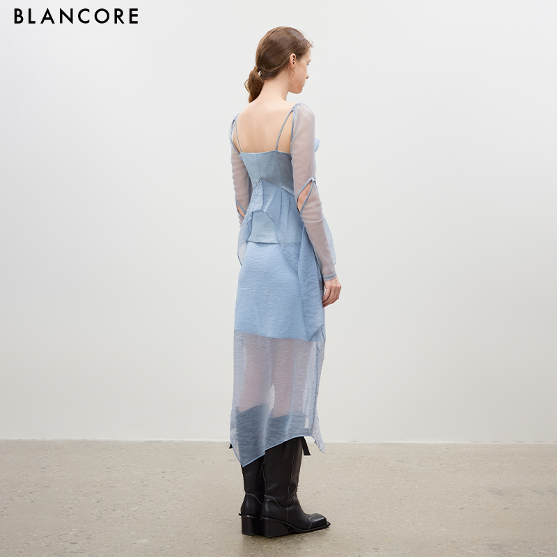 Sheer Mesh Deconstructed Midi Skirt