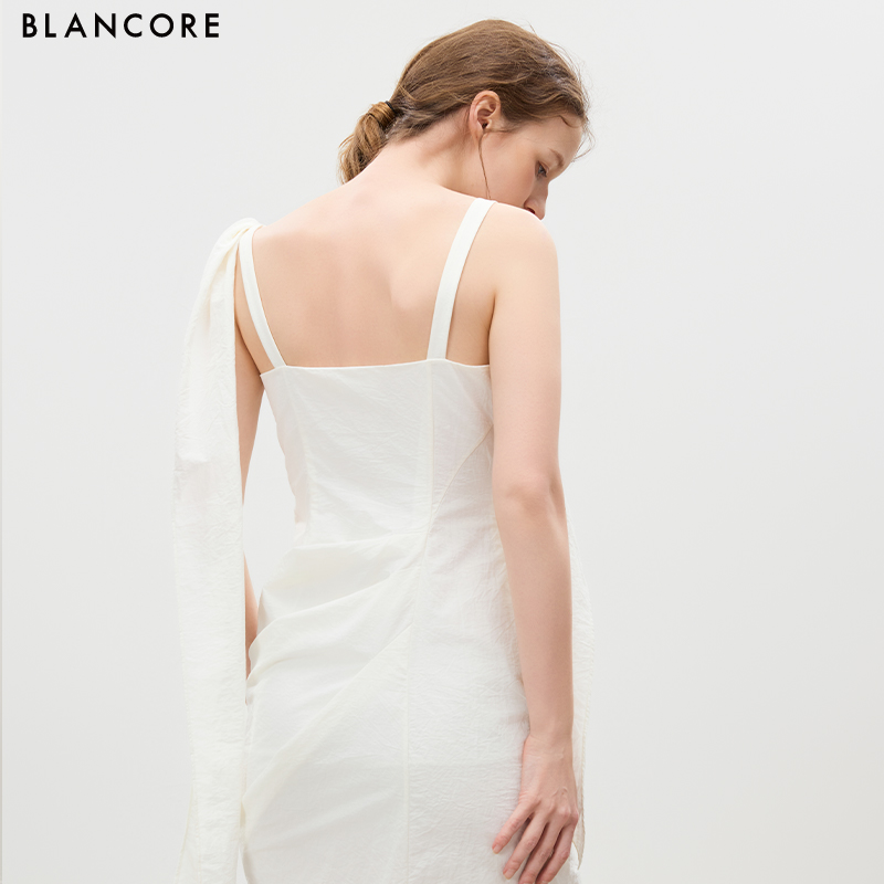 Ribbon Tie High-Slit Spaghetti Strap Dress