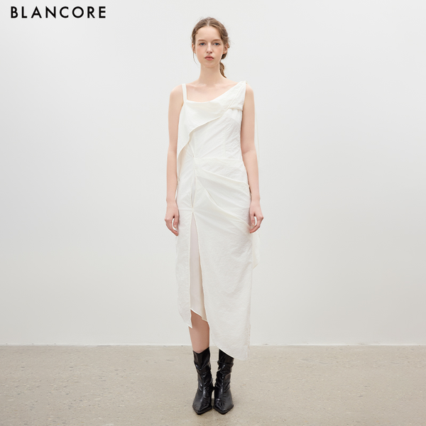 Ribbon Tie High-Slit Spaghetti Strap Dress