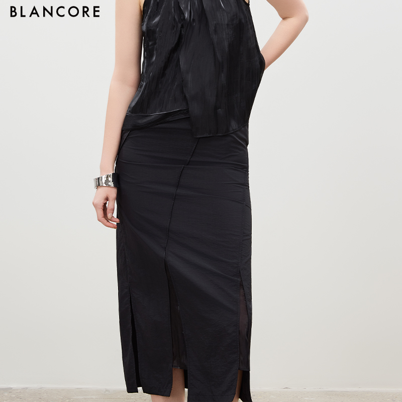 Mesh-Panelled Curved Seam Skirt