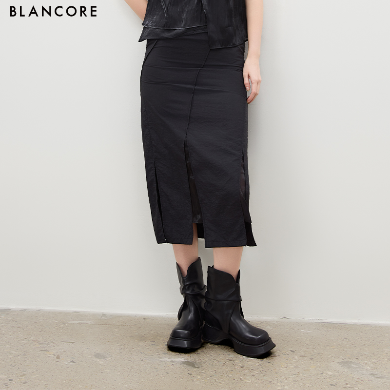 Mesh-Panelled Curved Seam Skirt