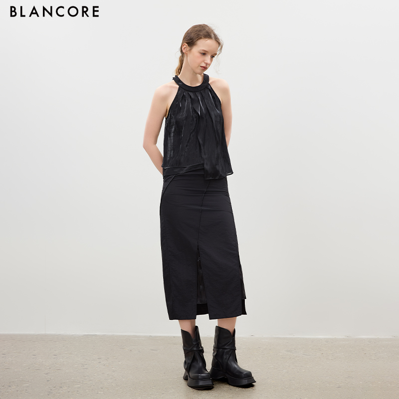 Mesh-Panelled Curved Seam Skirt