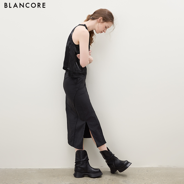 Mesh-Panelled Curved Seam Skirt