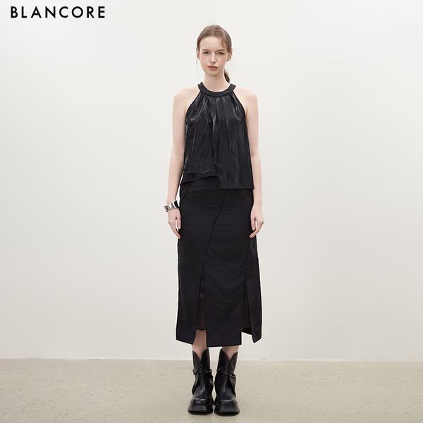 Mesh-Panelled Curved Seam Skirt