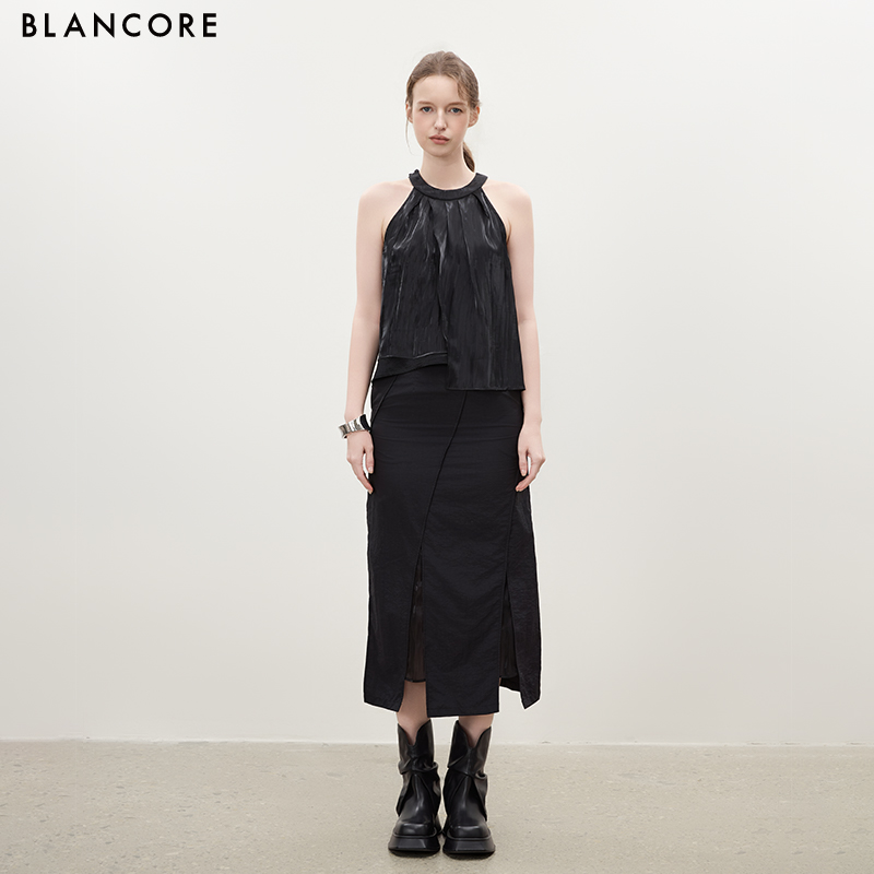 Mesh-Panelled Curved Seam Skirt