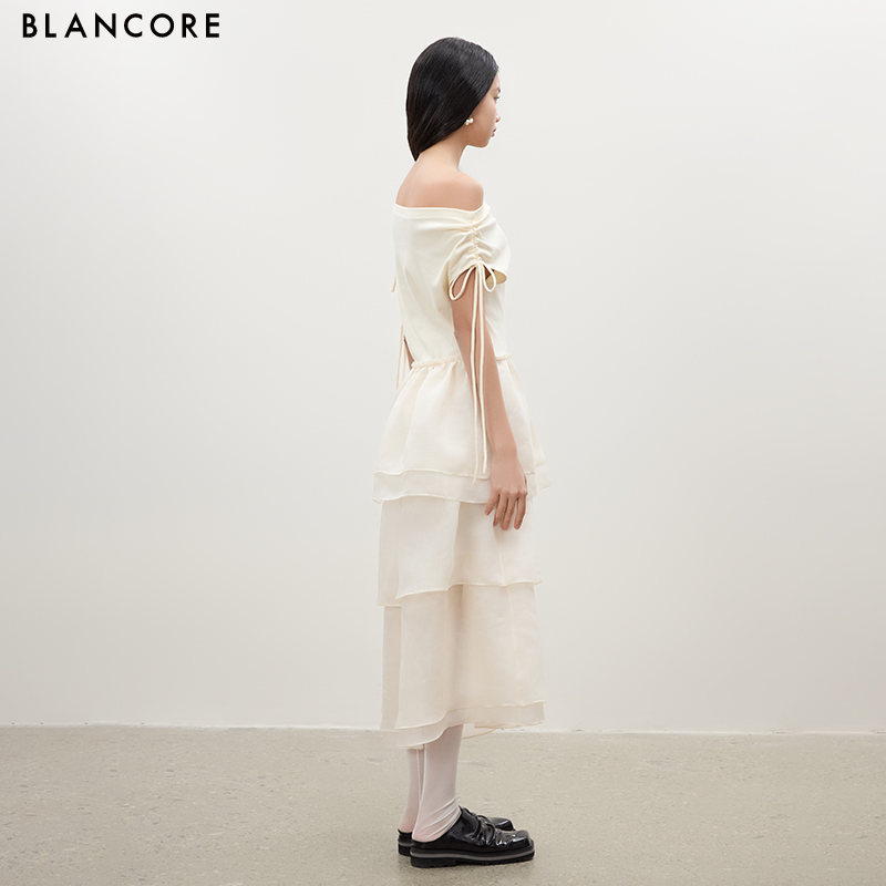 Drawstring Patchwork Organza Dress
