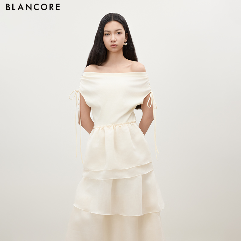 Drawstring Patchwork Organza Dress