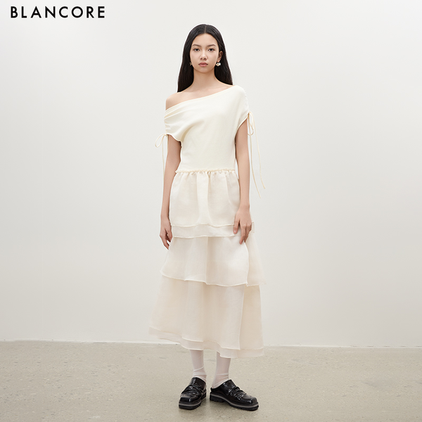 Drawstring Patchwork Organza Dress