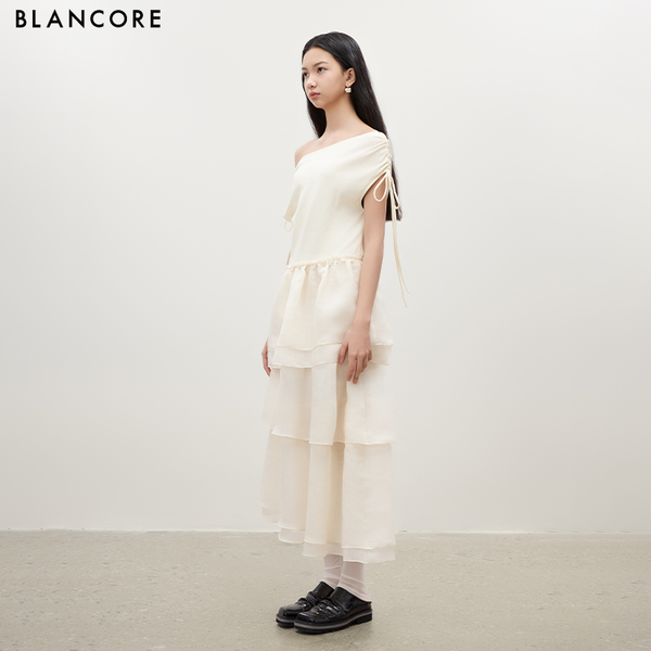 Drawstring Patchwork Organza Dress