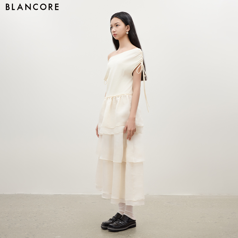 Drawstring Patchwork Organza Dress