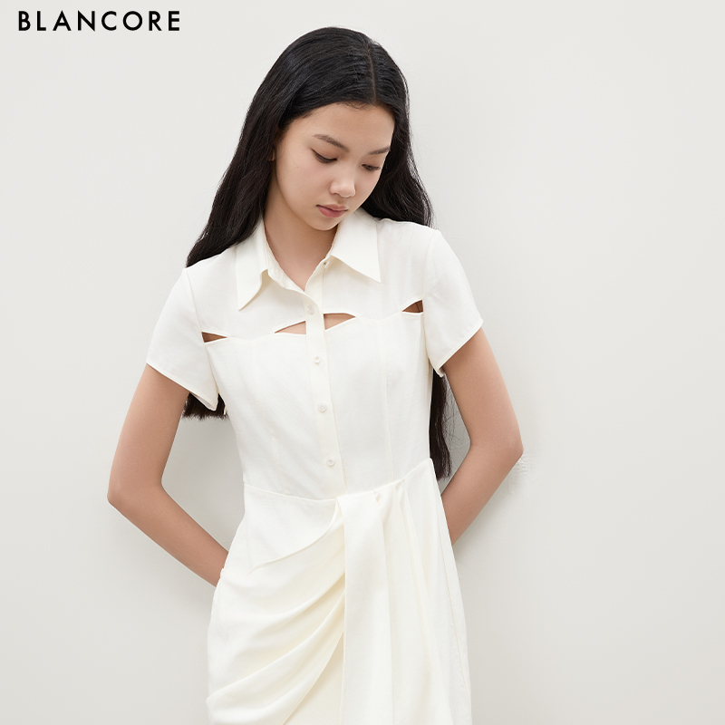 White Short-Sleeve Shirt Dress