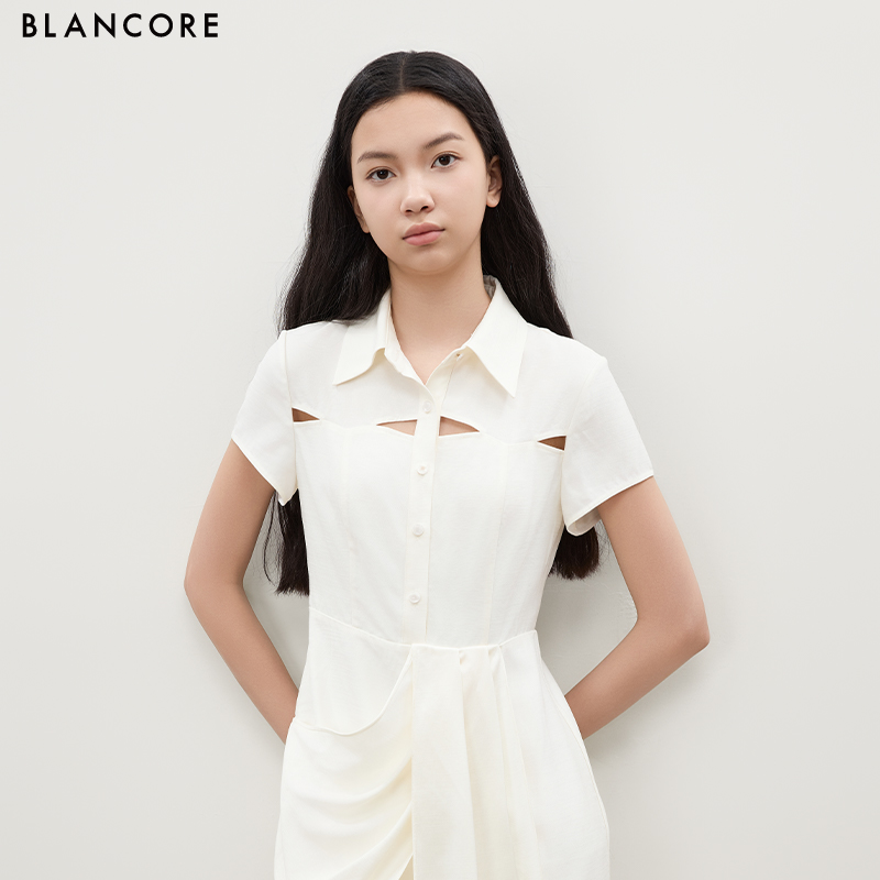 White Short-Sleeve Shirt Dress