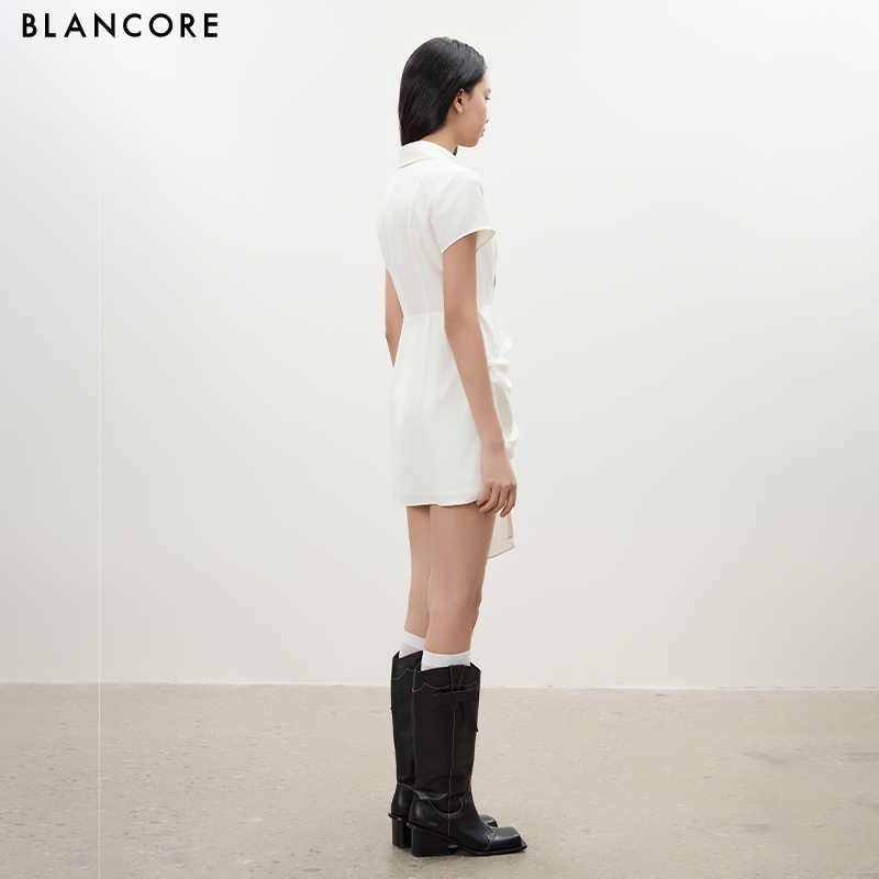 White Short-Sleeve Shirt Dress