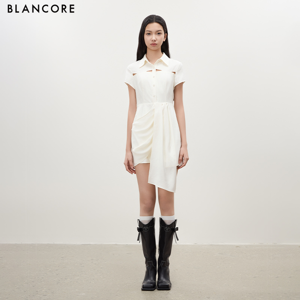 White Short-Sleeve Shirt Dress