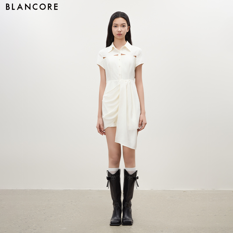 White Short-Sleeve Shirt Dress