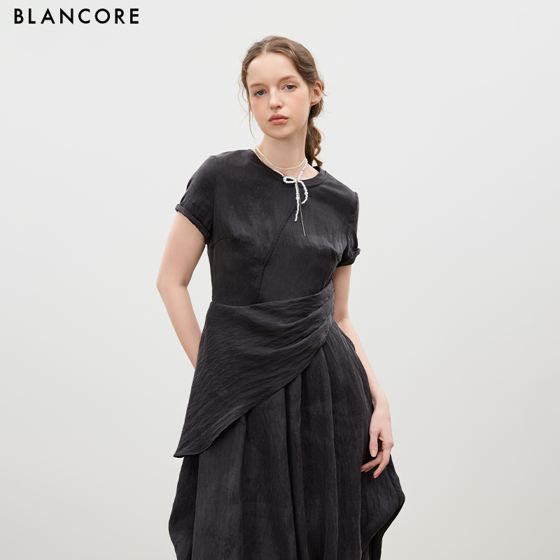 Round Neck Bubble Hem Long Dress