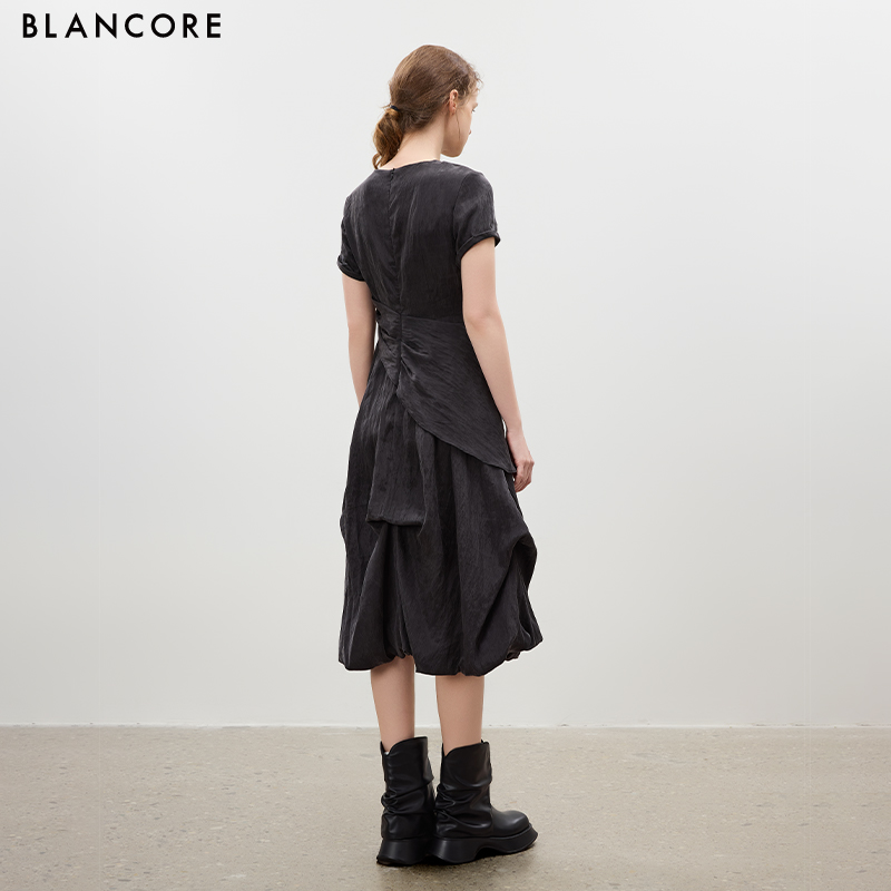 Round Neck Bubble Hem Long Dress