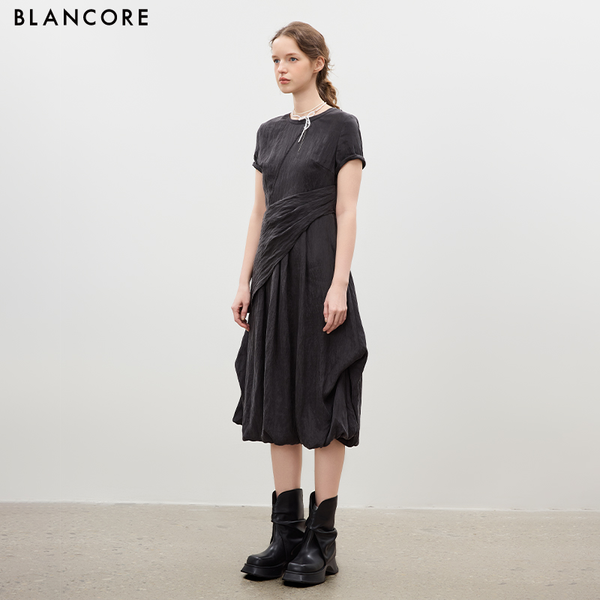 Round Neck Bubble Hem Long Dress