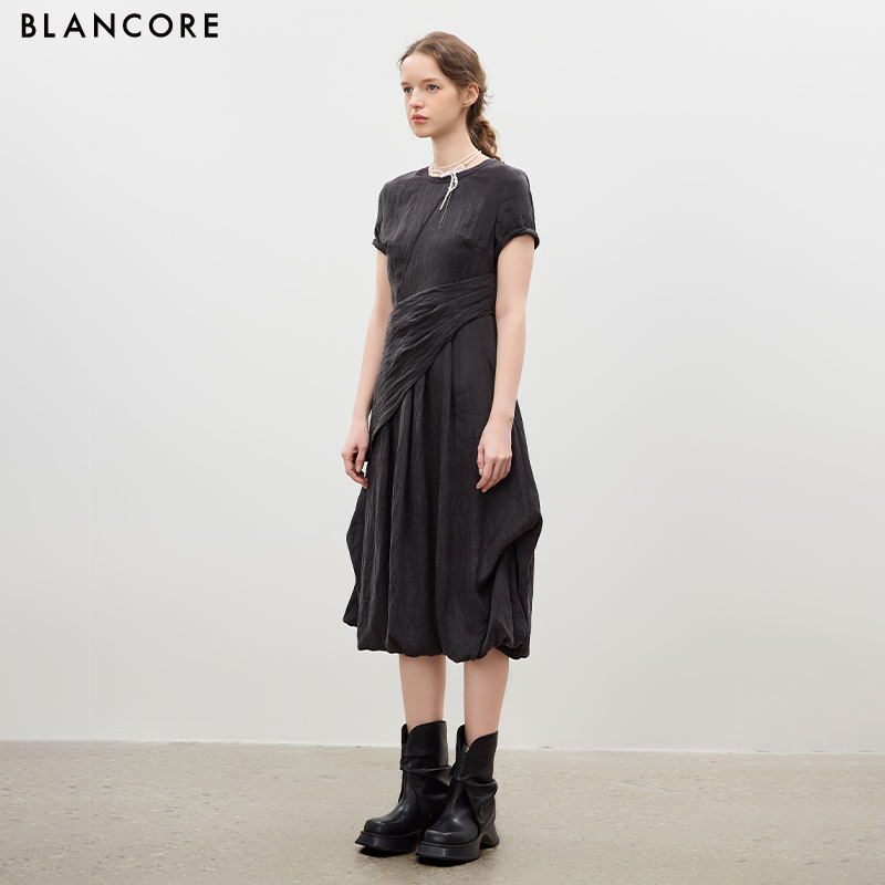 Round Neck Bubble Hem Long Dress