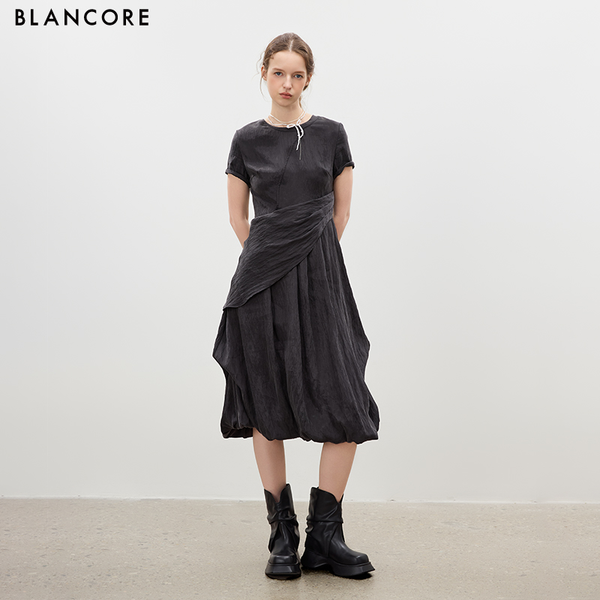 Round Neck Bubble Hem Long Dress