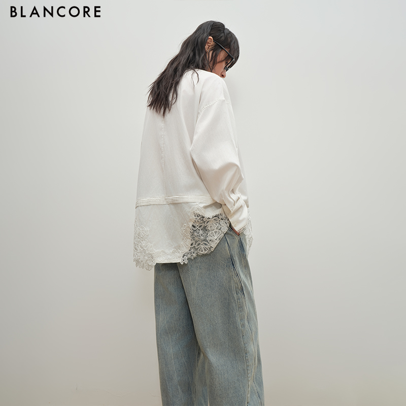 Minimalist Silhouette Shirt with Lace Panels