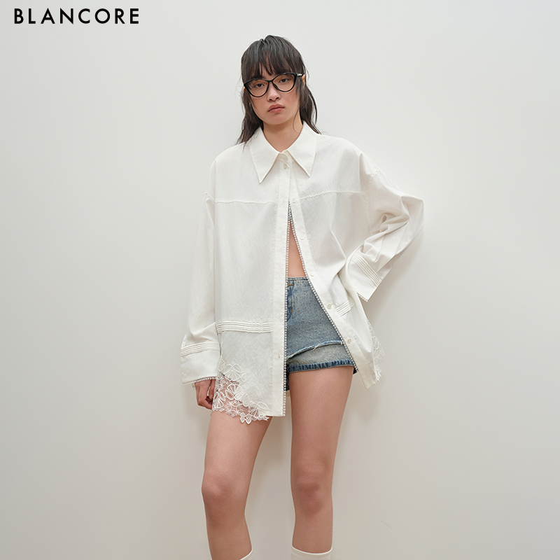 Minimalist Silhouette Shirt with Lace Panels
