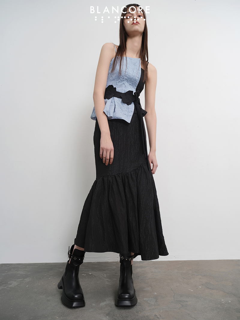 asymmetrical ruched umbrella skirt