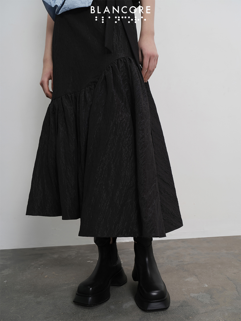 asymmetrical ruched umbrella skirt