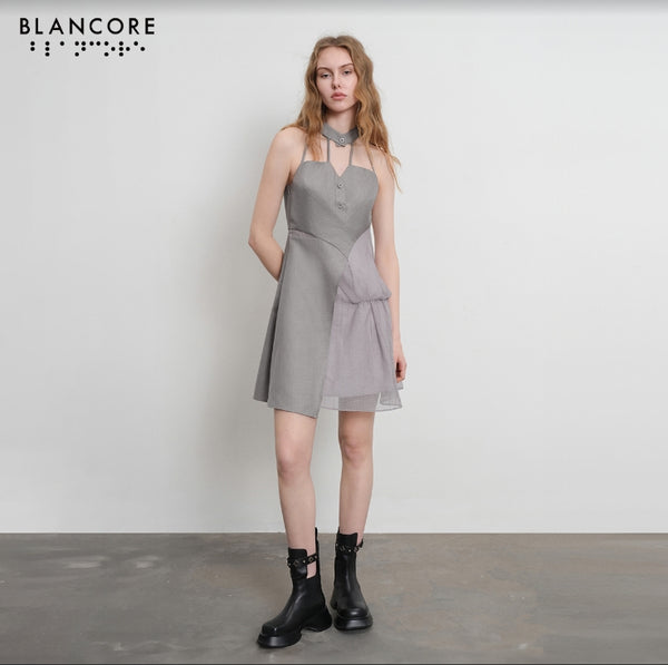 Halter mesh paneled dress