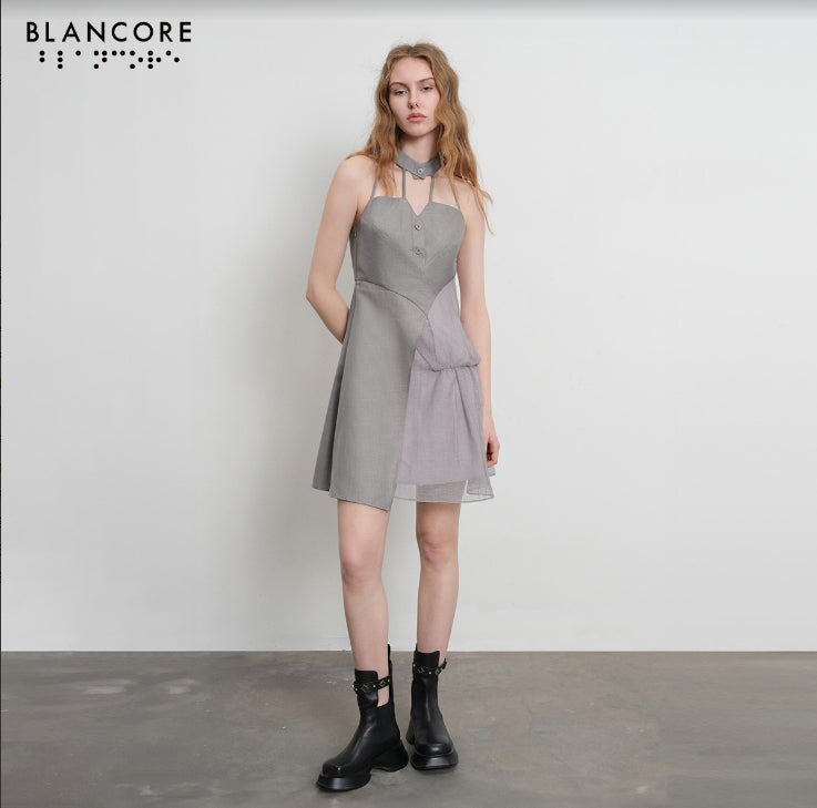 Halter mesh paneled dress