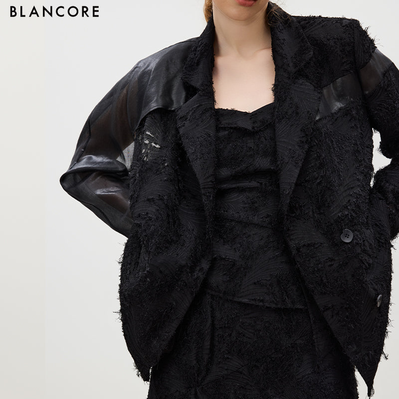 Panelled Mesh Structured Blazer