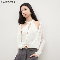 Halter Neck Fold-Over Knit Top