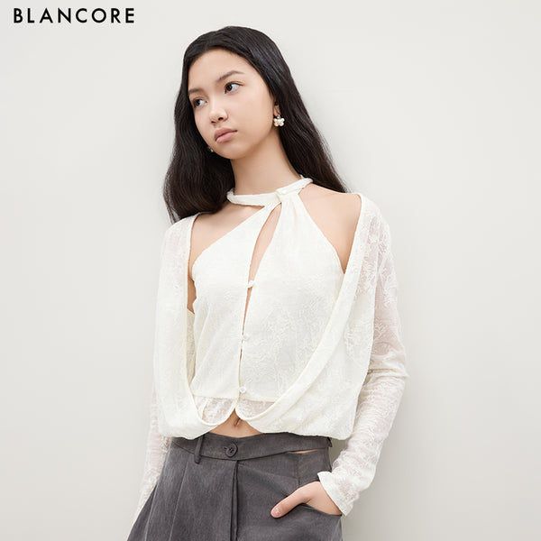 Halter Neck Fold-Over Knit Top