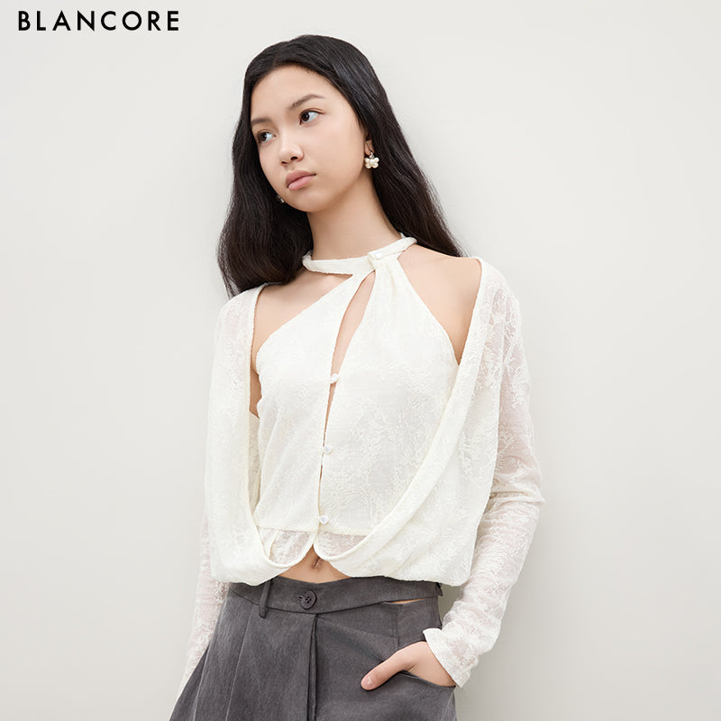Halter Neck Fold-Over Knit Top