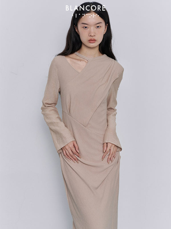 Mesh sleeve paneled cutout dress