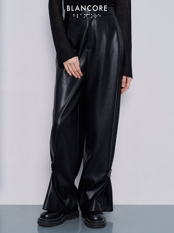 shirred detail leather pants