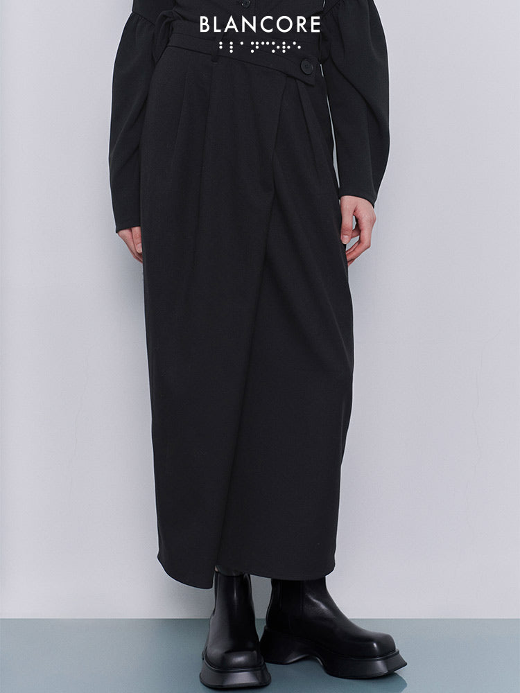 High-waisted paneled fitted wrap skirt