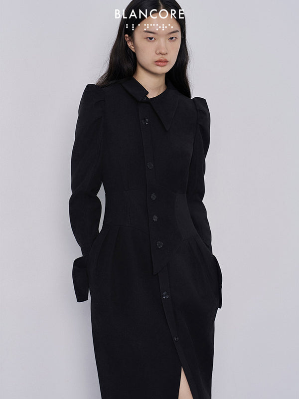 asymmetrical girdle detail shirt dress
