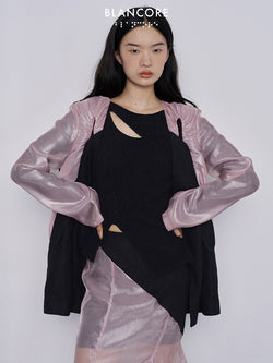 Mesh paneled Color block hollow-out coat