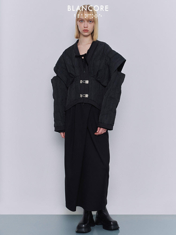 High-waisted paneled fitted wrap skirt