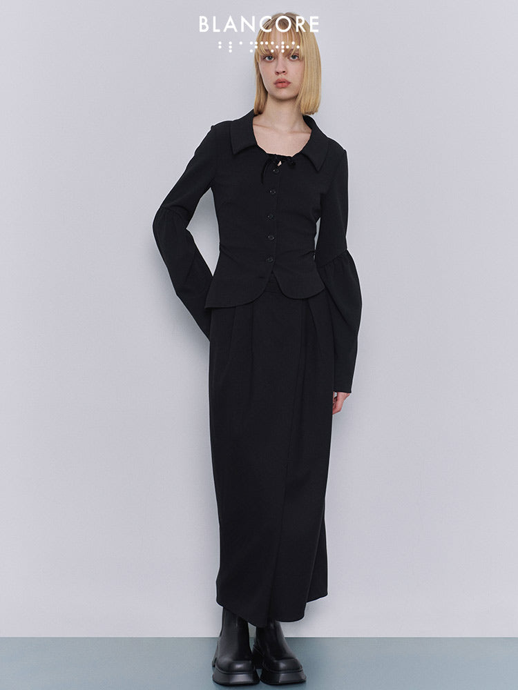 High-waisted paneled fitted wrap skirt
