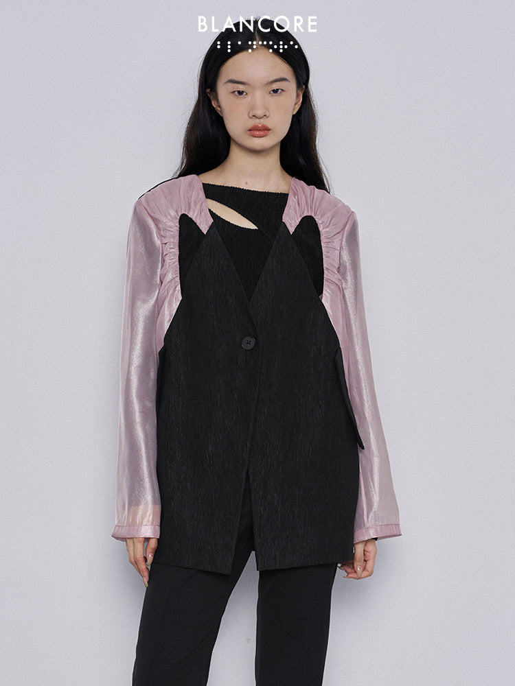 Mesh paneled Color block hollow-out coat