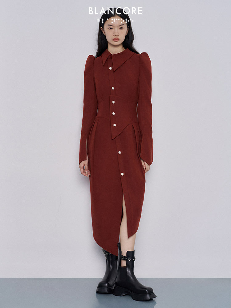 asymmetrical girdle detail shirt dress
