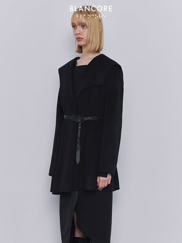 black waist lapel coat